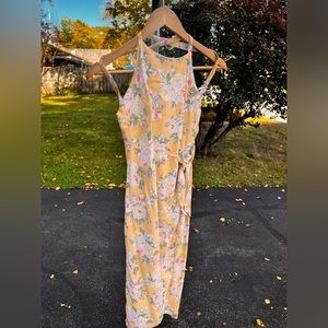 PrivacyPlease Women’s Yellow with Flowers Sleeveless Below the Knee Dress